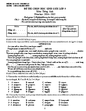 Đề thi chọn học sinh giỏi môn Tiếng Anh Lớp 9 - Năm học 2014-2015 - Trường THCS Thanh Thùy (Có đáp án)